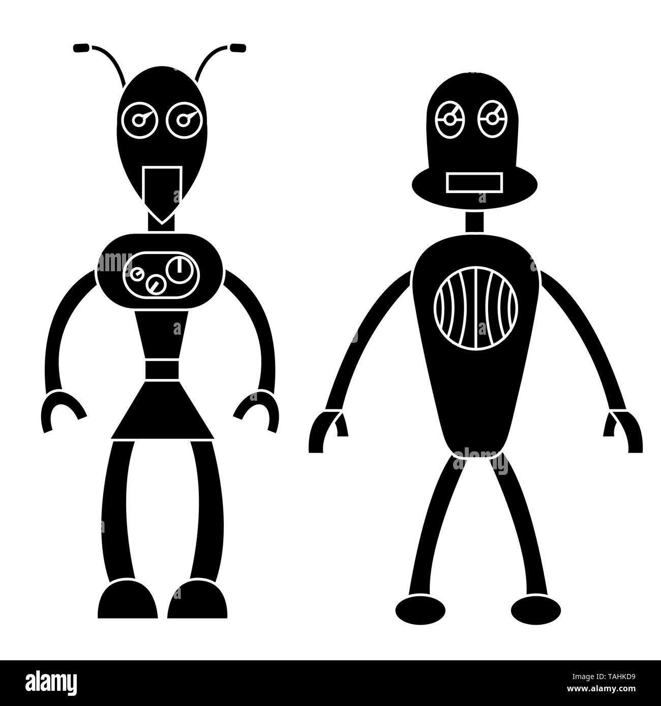 Robot couple simple character. Isolated stock vector illustration Stock Vector