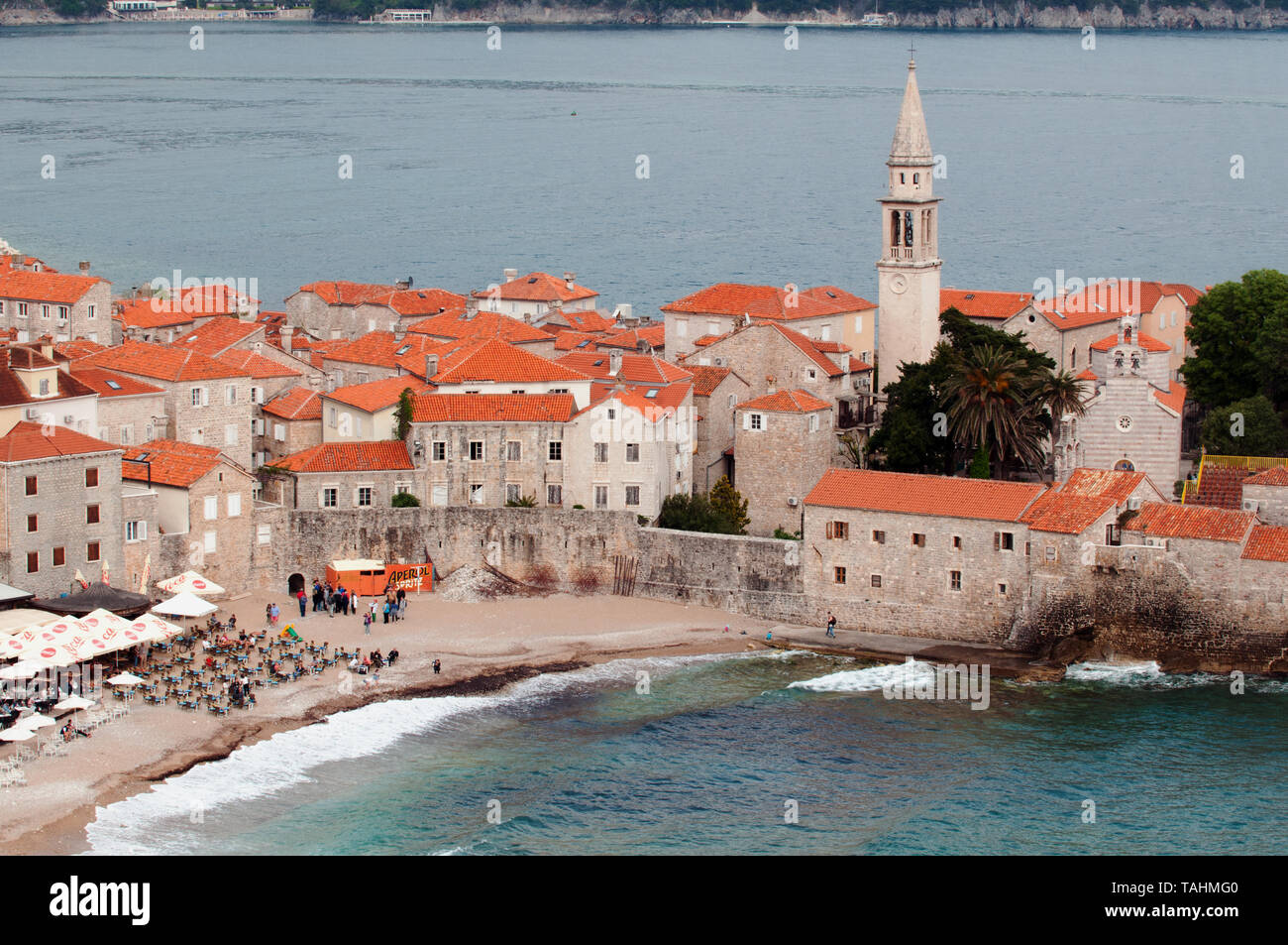 Scenic view of old town Budva Montenegro Stock Photo