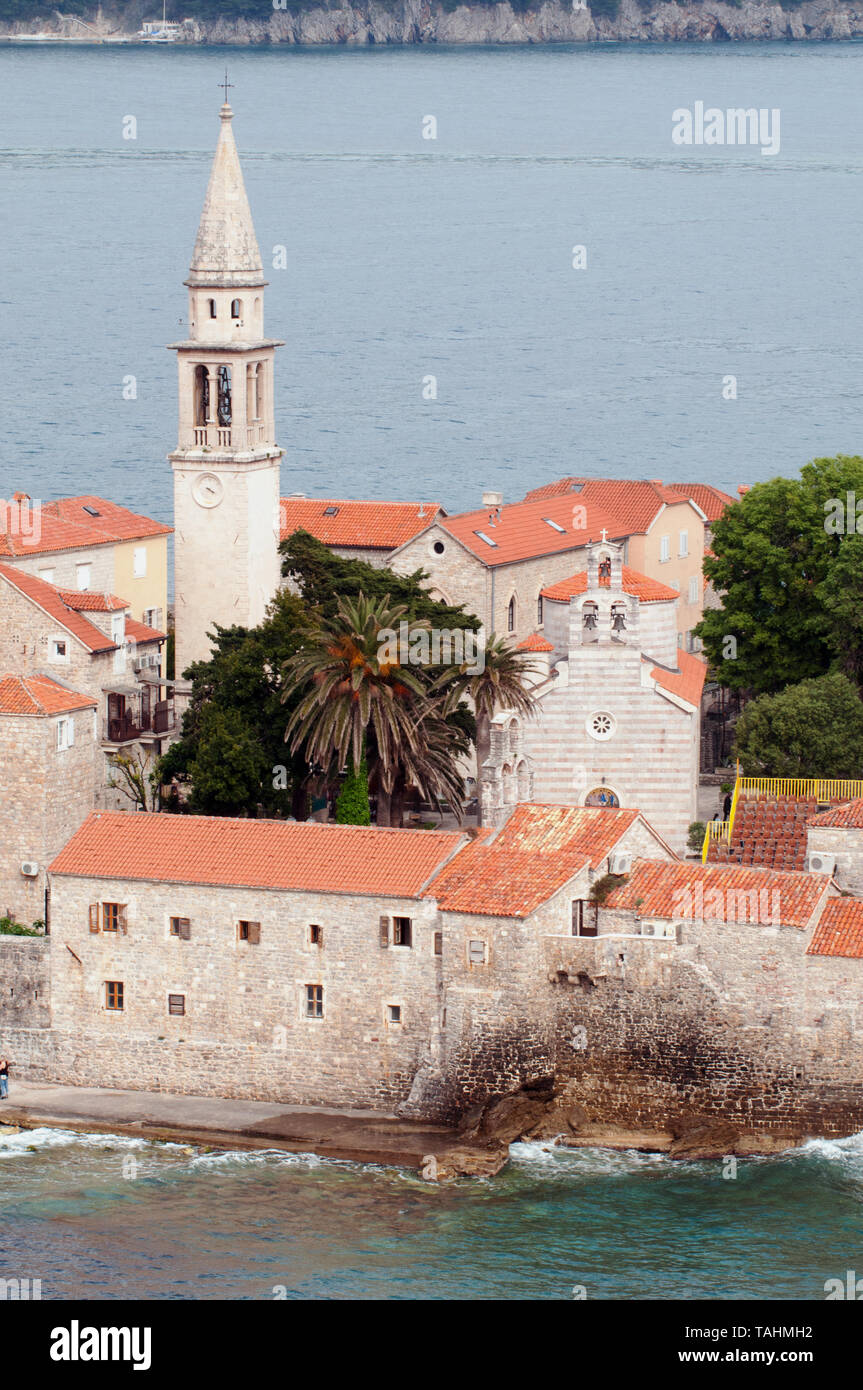 Scenic view of old town Budva Montenegro Stock Photo