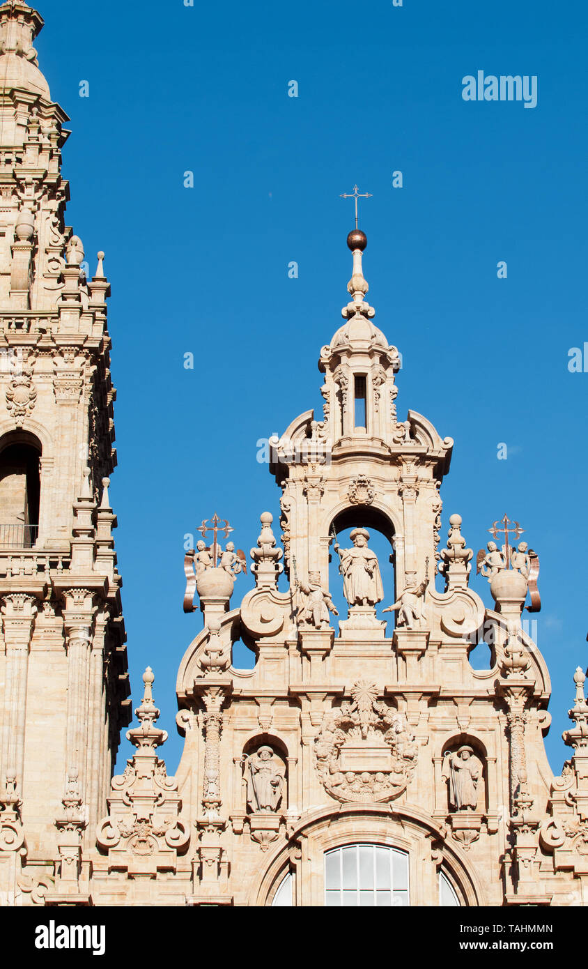 Way of St. James, Cathedral of Santiago, Praza do Obradoiro, Santiago de Compostela Spain. Stock Photo