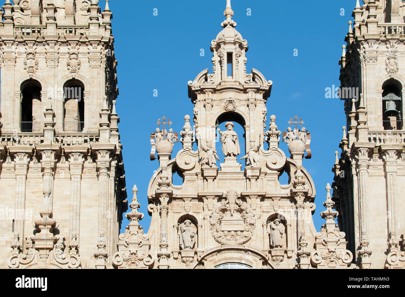Way of St. James, Cathedral of Santiago, Praza do Obradoiro, Santiago de Compostela Spain. Stock Photo