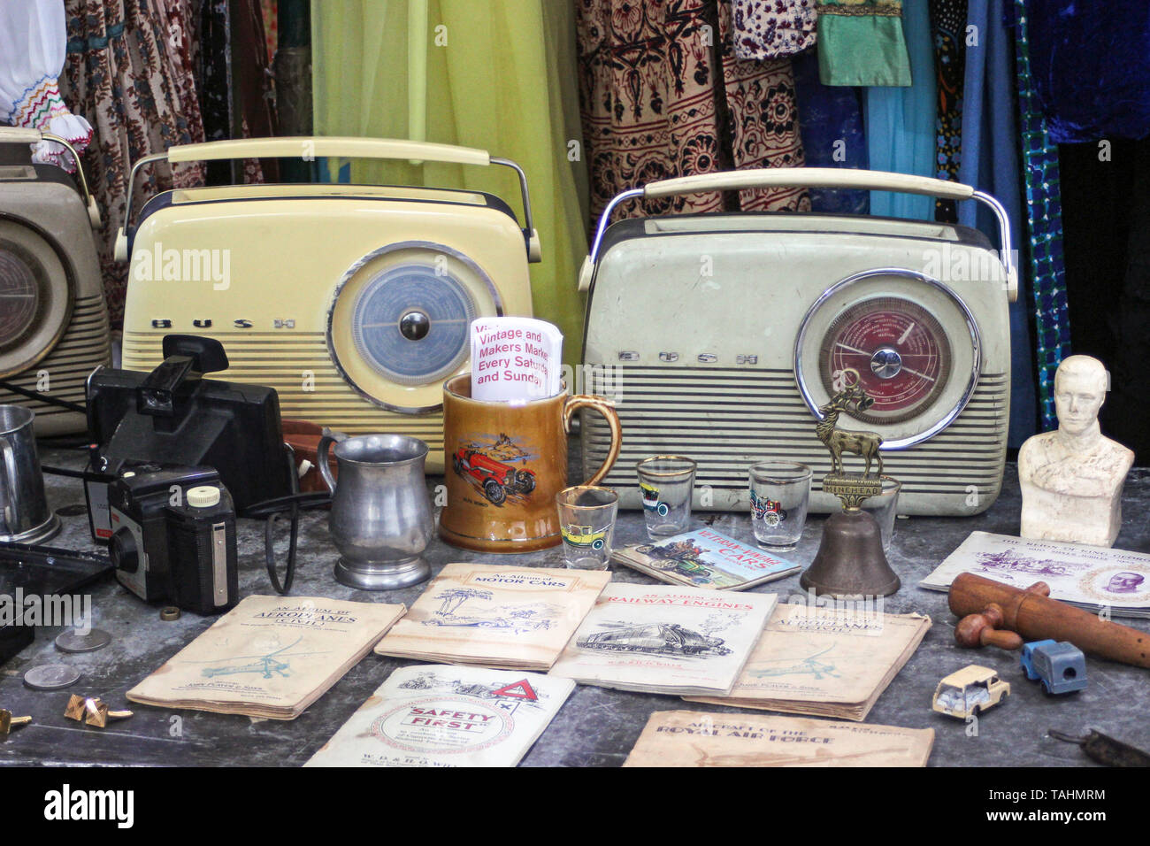 Antiques and collectables at Portobello Road flea market in Notting Hill, London Stock Photo