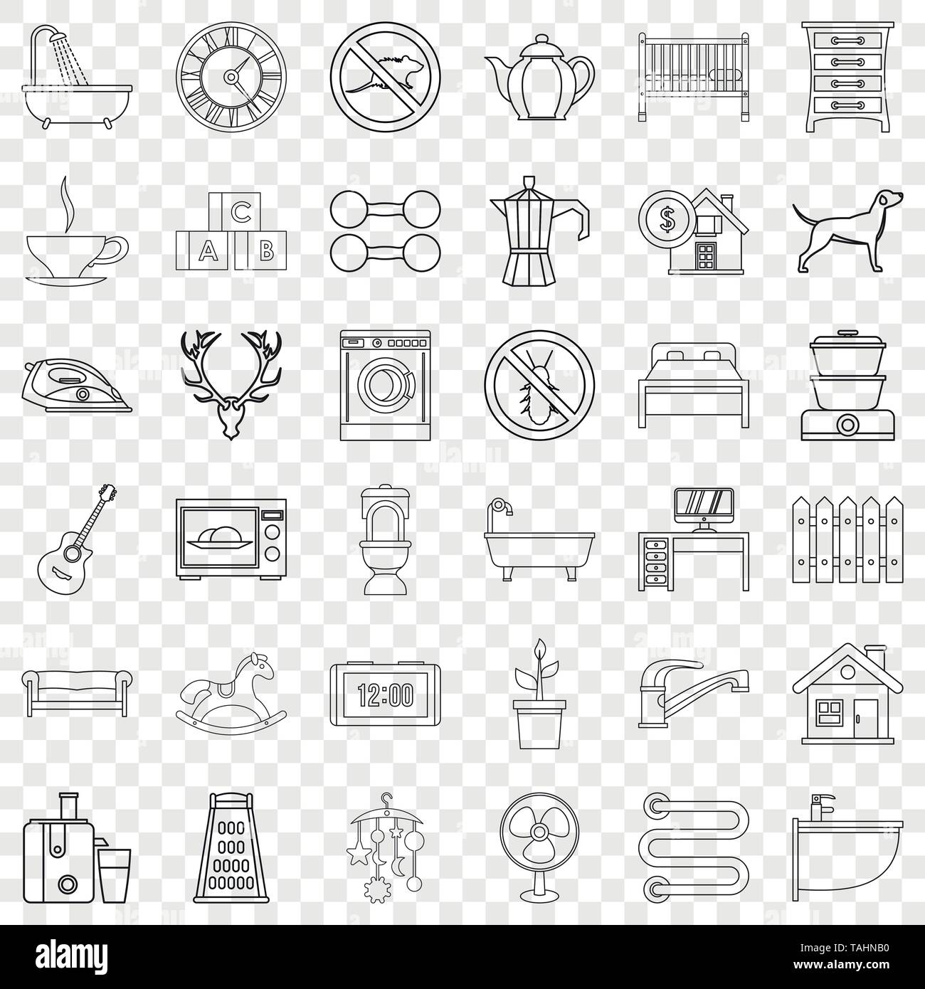 Bathroom icons set, outline style Stock Vector
