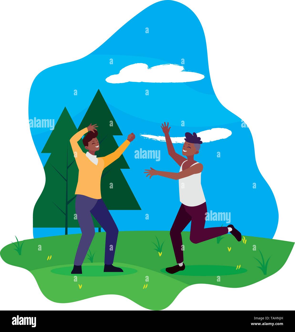afro young men celebrating in the camp vector illustration design Stock ...