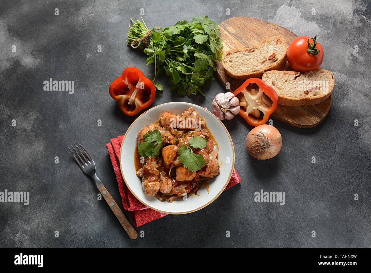 Chakhokhbili - traditional Georgian dish. Chicken stewed with fresh ...