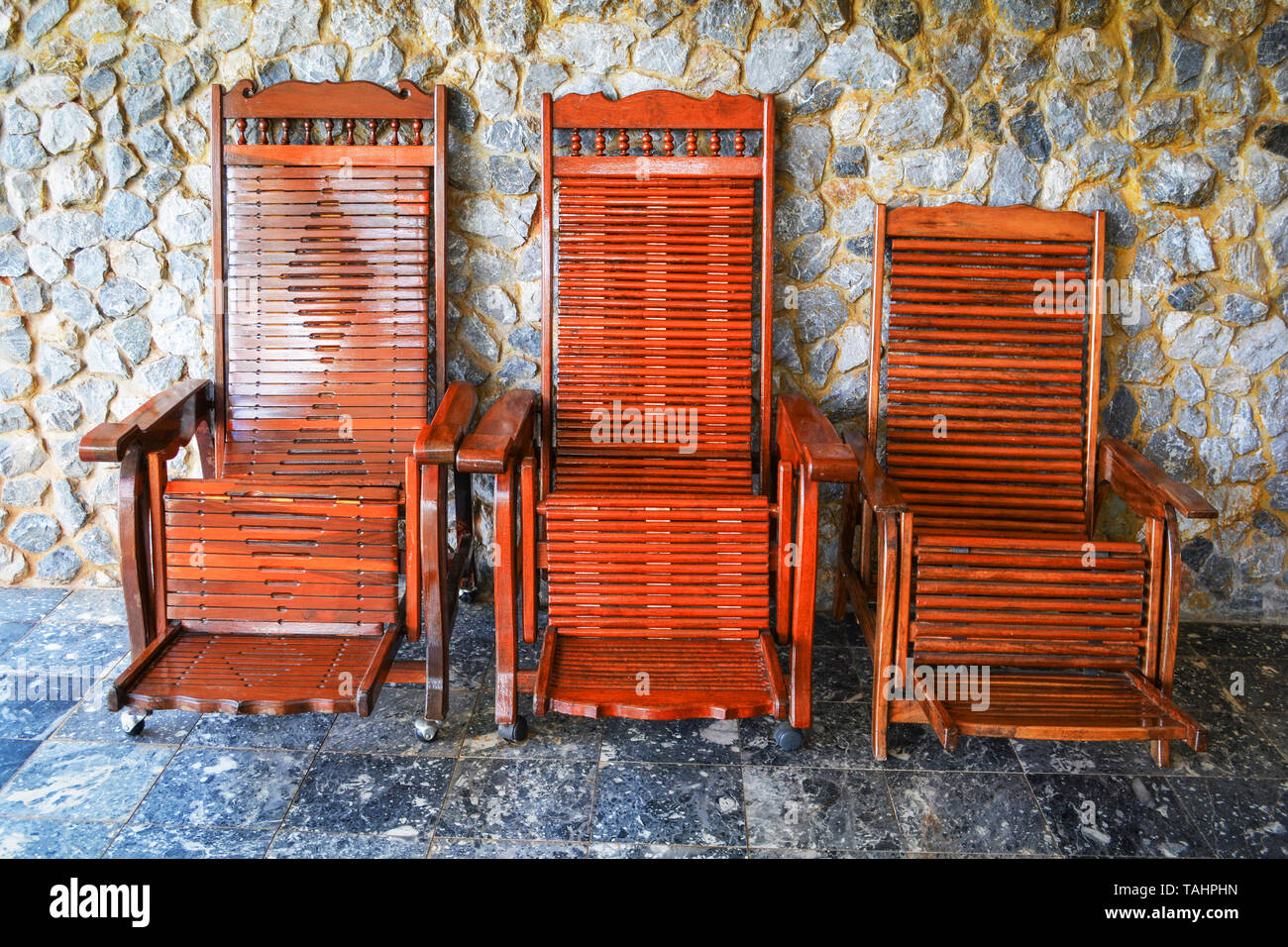 Wooden chairs retro style armchair for relax sleep / rocking chair Stock Photo