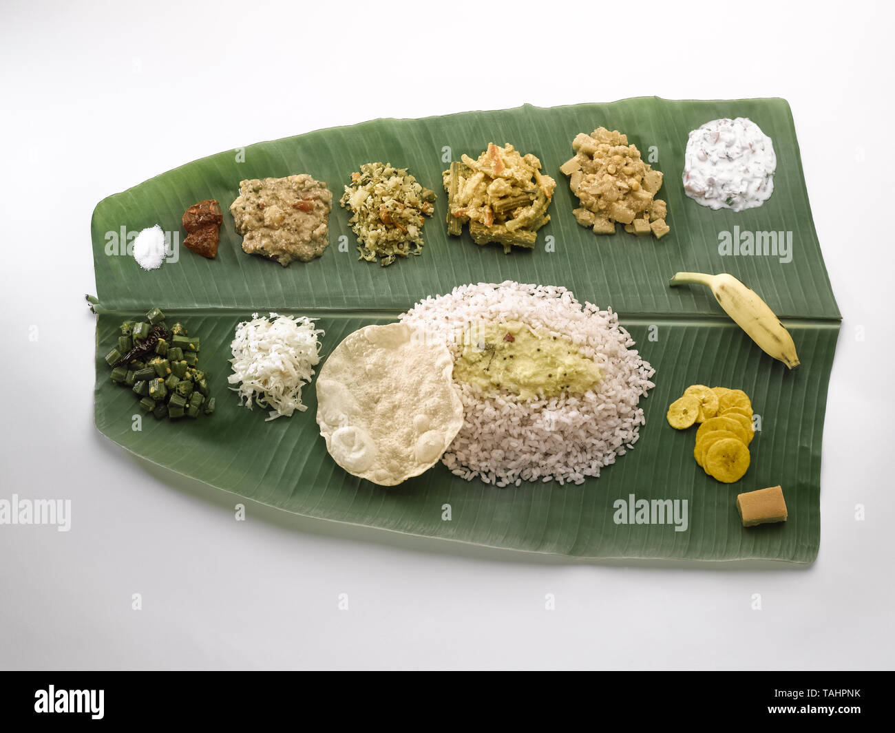 A STILL LIFE OF A TRADITIONAL TAMIL, SOUTH INDIAN , LUNCH SERVED ON A