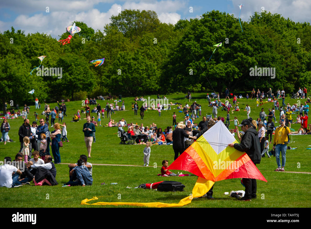Kites at a kite festival Streatham Common Kite Day in London Stock