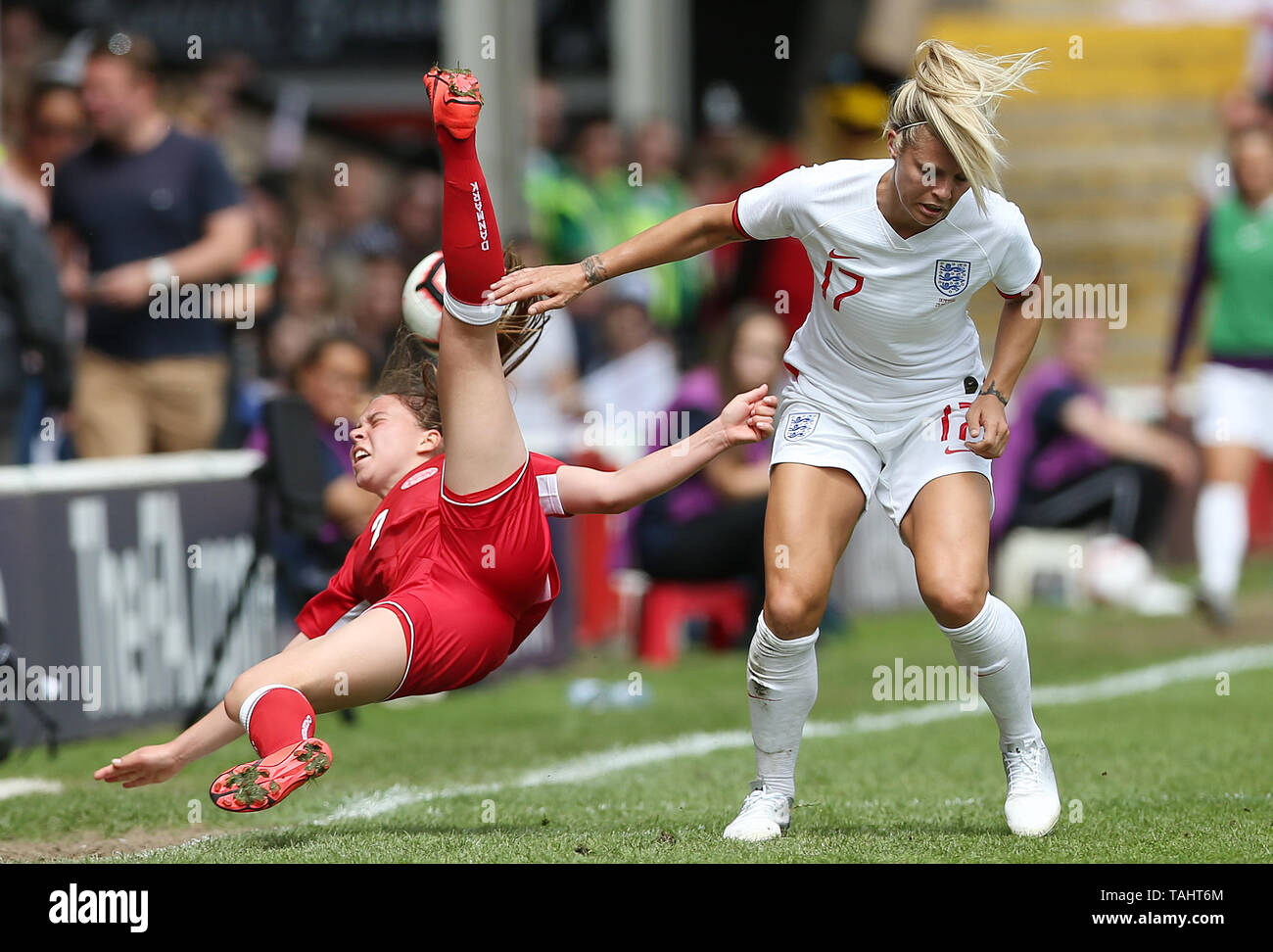 England's Rachel Daly (right) and Denmark's Emma Snerle battle for the ...