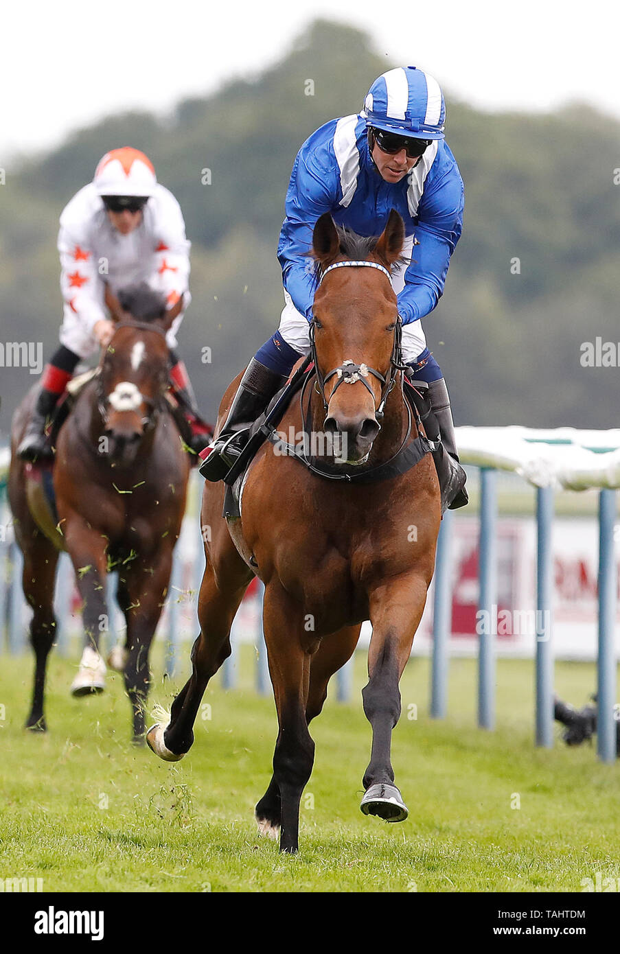 Battaash ridden by Jim Crowley wins The Armstrong Aggregates Temple Stakes, during Armstrong Group Temple Stakes day at Haydock Park Racecourse, Haydock. Stock Photo