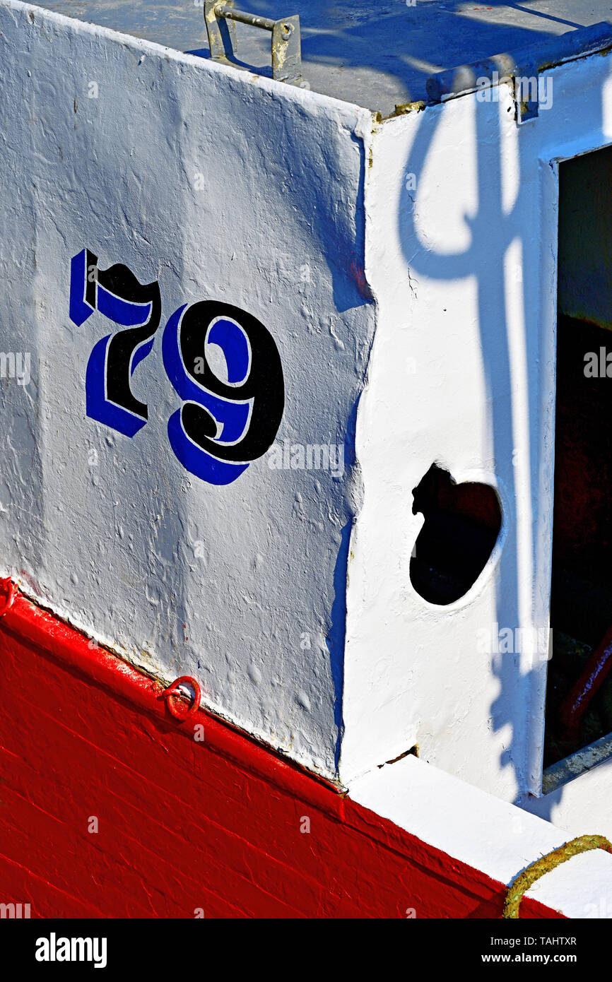 Red white blue and black composition on steel Stock Photo