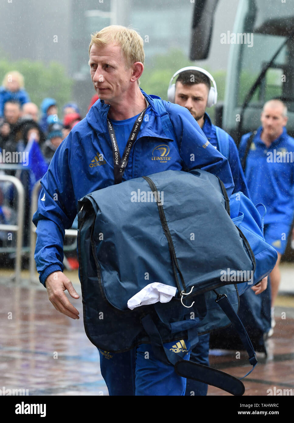 Leinster coach Leo Cullen arrives before the Guinness PRO14 Final at Celtic Park, Glasgow. Stock Photo