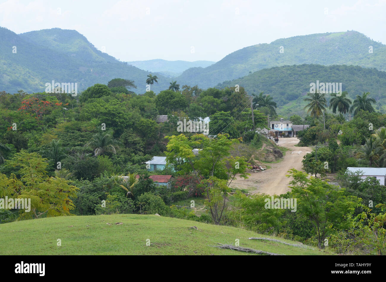 Fields and forested slopes in Guisa municipality (Granma province, Cuba), in the vicinity of Pico de la Bayamesa national park, southern Cuba Stock Photo