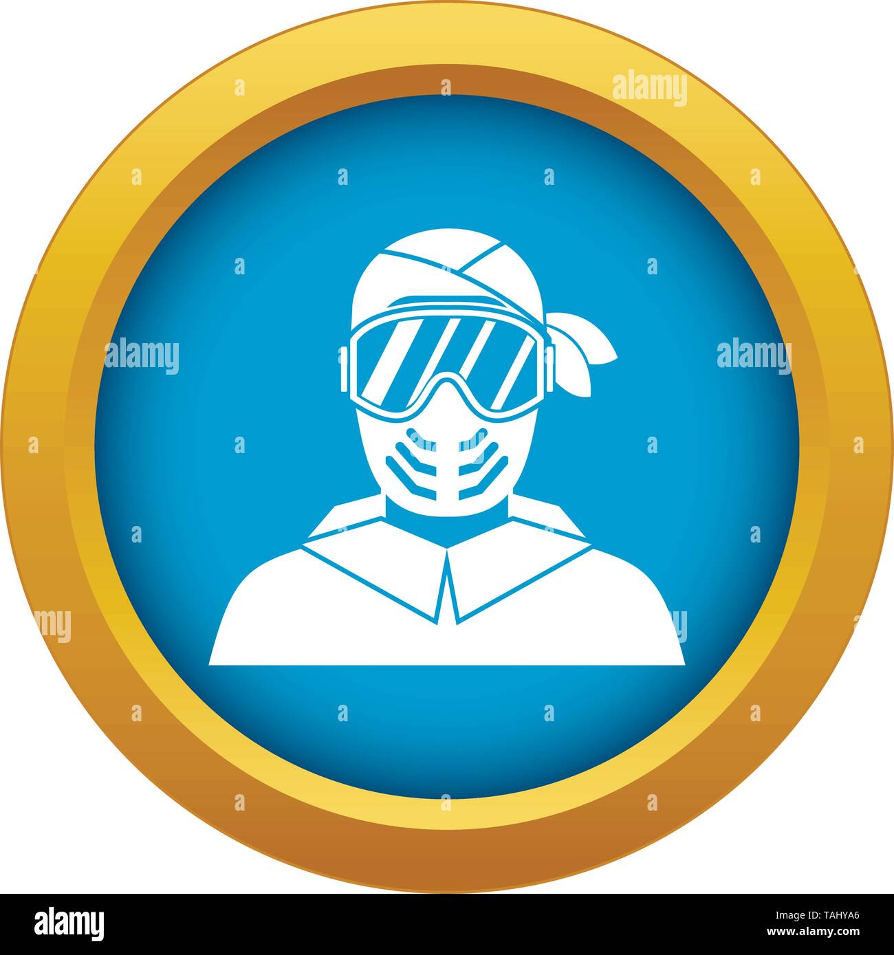 Paintball player wearing protective mask icon blue vector isolated ...