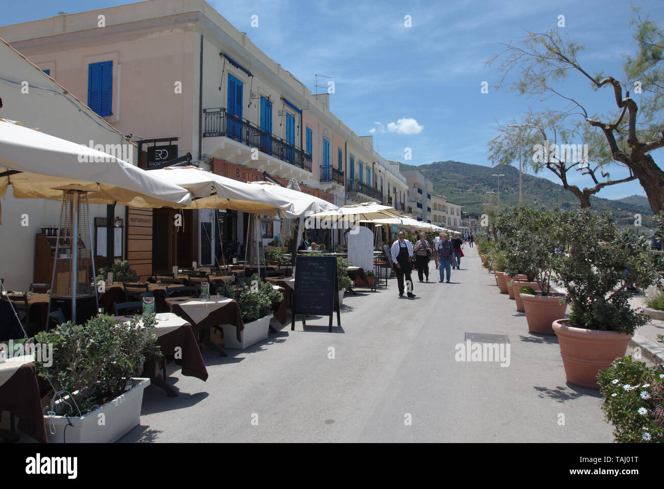 Seaside restaurants in Cefalu, Sicily Stock Photo Alamy