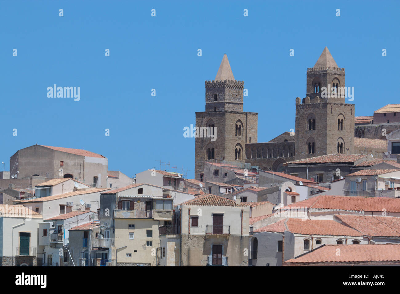 View of the cathedral in Cefalu, Italy Stock Photo