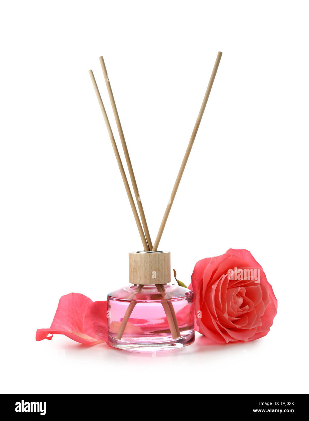 Rose reed diffuser on white background Stock Photo Alamy