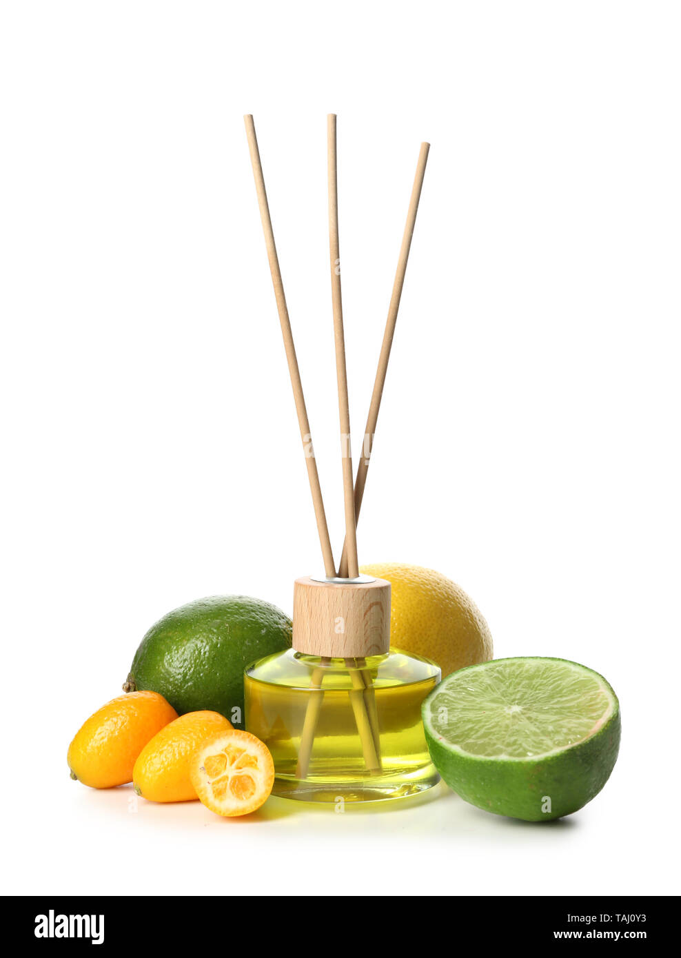Citrus reed diffuser on white background Stock Photo - Alamy