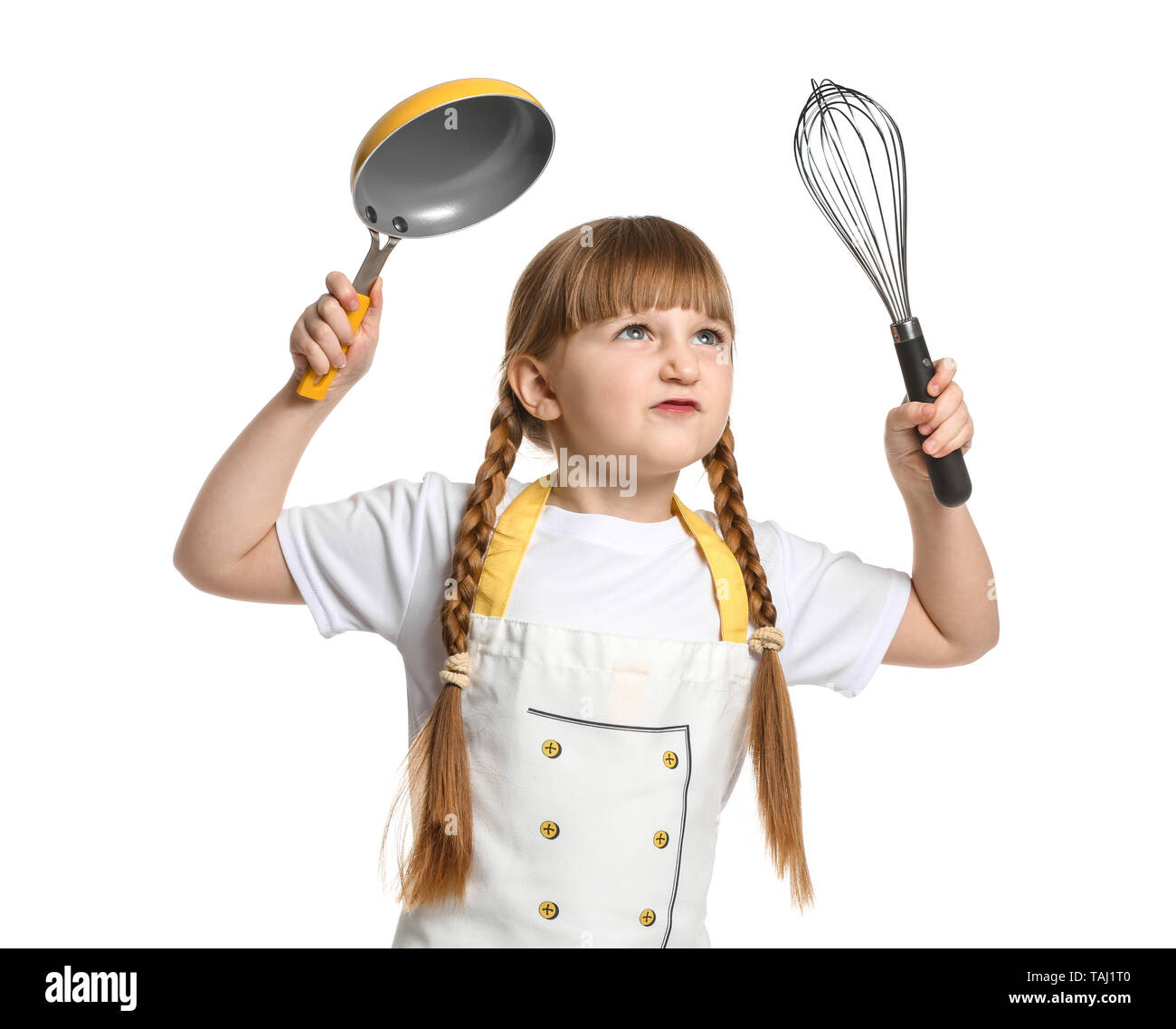 Cute little chef on white background Stock Photo - Alamy
