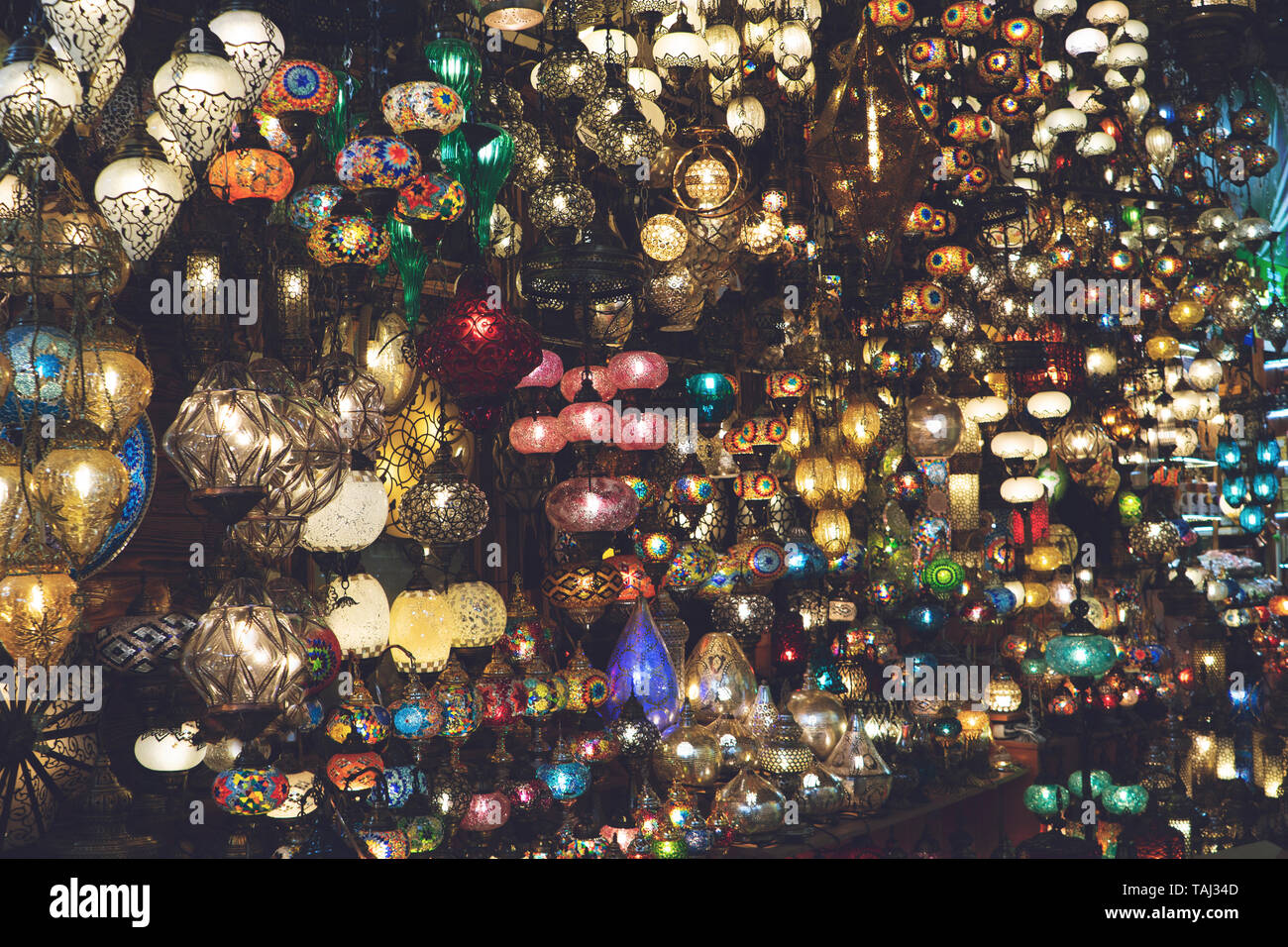 Stained glass lamps in Grand Bazaar in Istanbul, Turkey. Colorful
