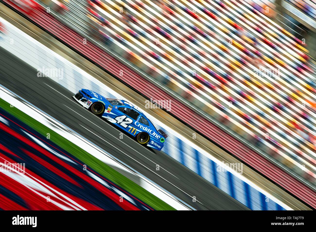 NASCAR driver Kyle Larson warms up for the Coca Cola 600 at Charlotte Motor Speedway May 25, 2019 in Concord, N.C. Larson will be driving in honor of Marine Sgt. Jeanette Lee Winters, who died on active duty, and her name will be on the windshield of his car. Credit: Planetpix/Alamy Live News Stock Photo