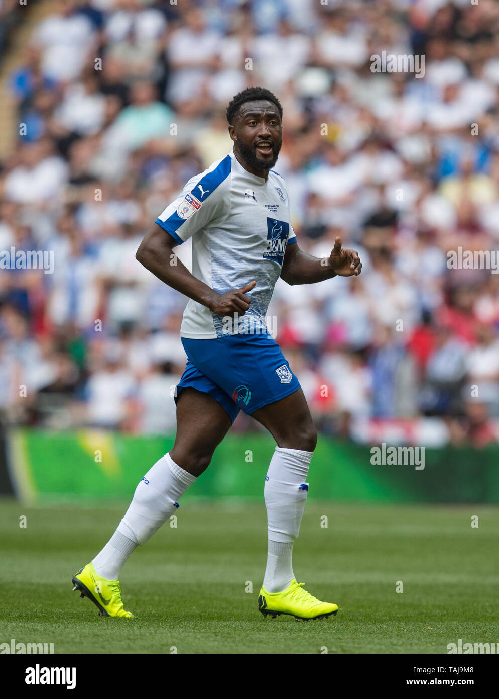 London, UK. 25th May, 2019. Emmanuel Monthe of Tranmere Rovers during the Sky Bet League 2 Play-Off FINAL match between Newport County and Tranmere Rovers at Wembley Stadium, London, England on 25 May 2019. Photo by Andy Rowland. Credit: PRiME Media Images/Alamy Live News Stock Photo