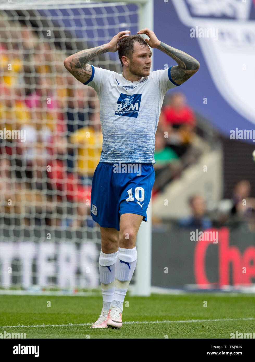 London, UK. 25th May, 2019. James Norwood of Tranmere Rovers during the Sky Bet League 2 Play-Off FINAL match between Newport County and Tranmere Rovers at Wembley Stadium, London, England on 25 May 2019. Photo by Andy Rowland. Credit: PRiME Media Images/Alamy Live News Stock Photo