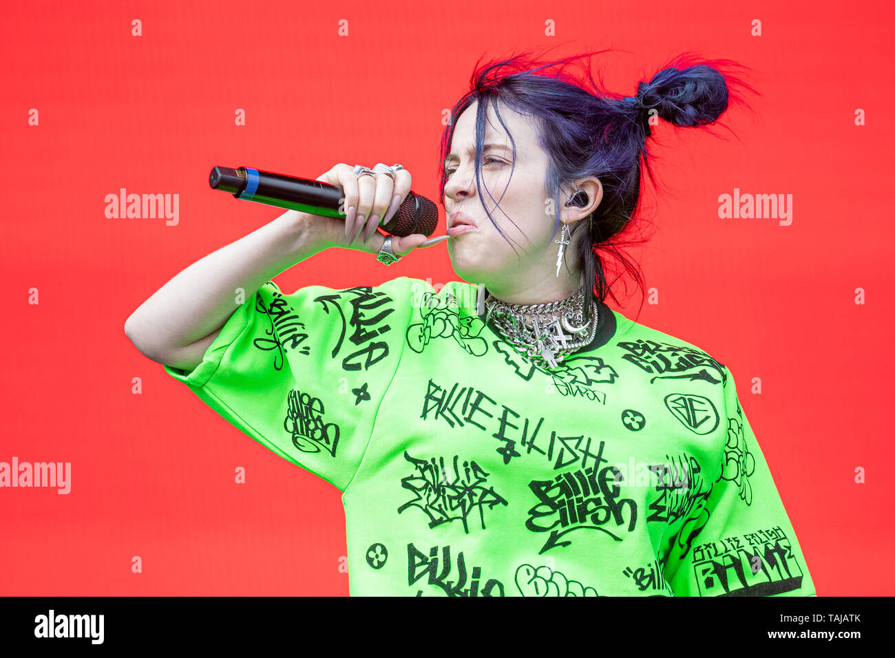 Middlesborough, UK. Saturday 25 May 2019. Billie Eilish performs on stage on Day 1 of BBC Radio 1's Big Weekend 2019 at  Stewart Park,© Jason Richardson / Alamy Live News Stock Photo
