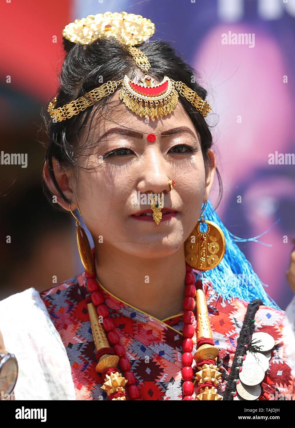 Kathmandu Nepal 25th May 2019 A Woman From Kirat Community With Traditional Costume And