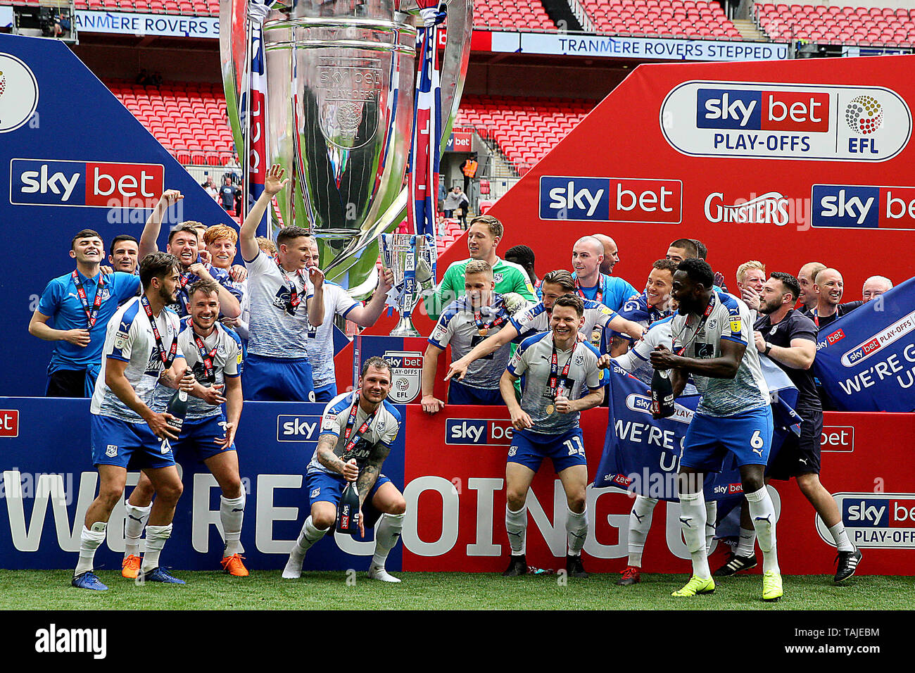 Tranmere celebrations after the EFL Sky Bet League 2 Play-Off Final match between Newport County and Tranmere Rovers at Wembley Stadium, London, England on 25 May 2019. Photo by Dave Peters.  Editorial use only, license required for commercial use. No use in betting, games or a single club/league/player publications. Stock Photo