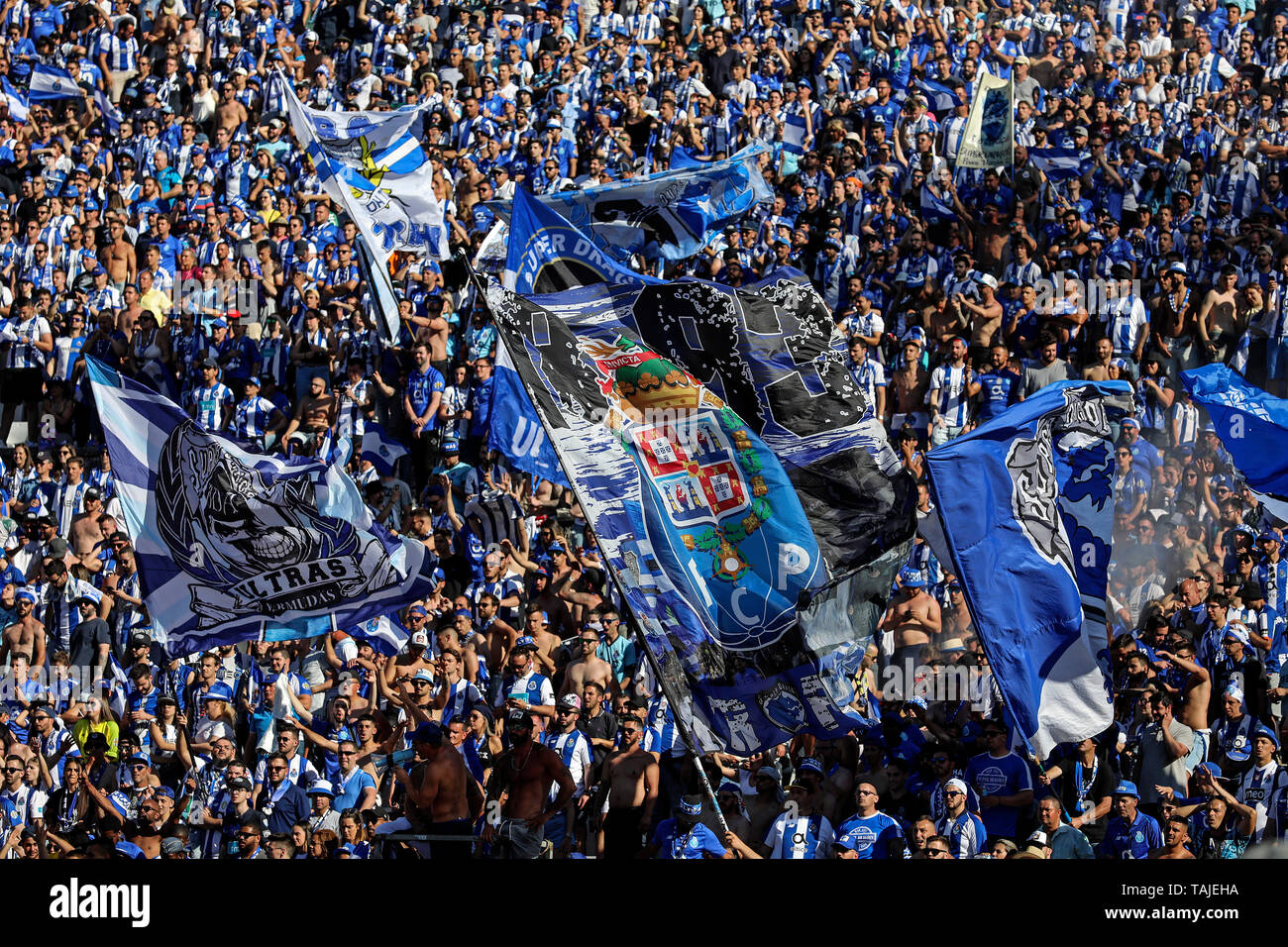 FC Porto supporters during the Cup of Portugal Placard 2018/2019, Final - football match between Sporting CP vs FC Porto.  (Final score: Sporting CP 2(5) - 2(4) FC Porto Stock Photo