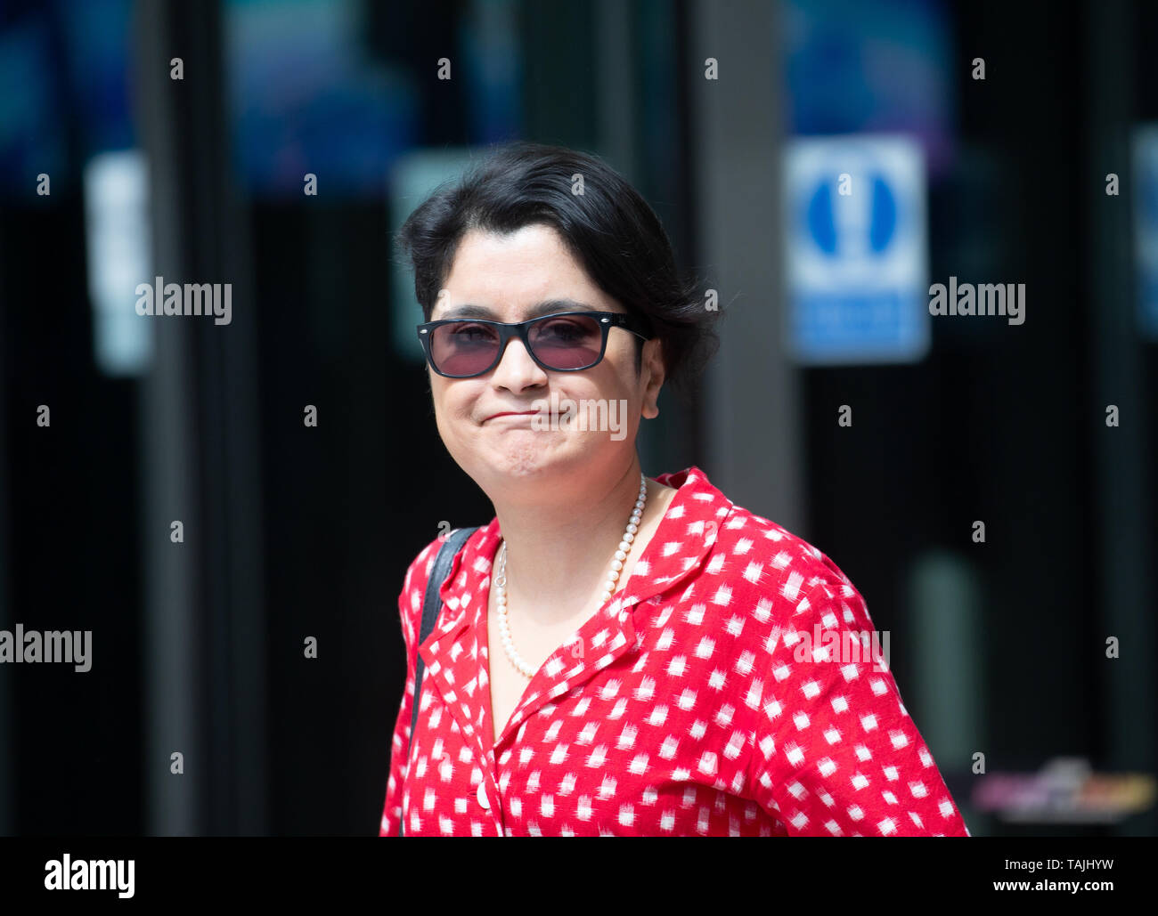 BBC Studios, London, UK. 26 May 2019.  Shami Chakrabarti leaves the BBC Studios as the race for the Leader of the Conservative Party starts to take shape. Credit: Tommy London/Alamy Live News Stock Photo
