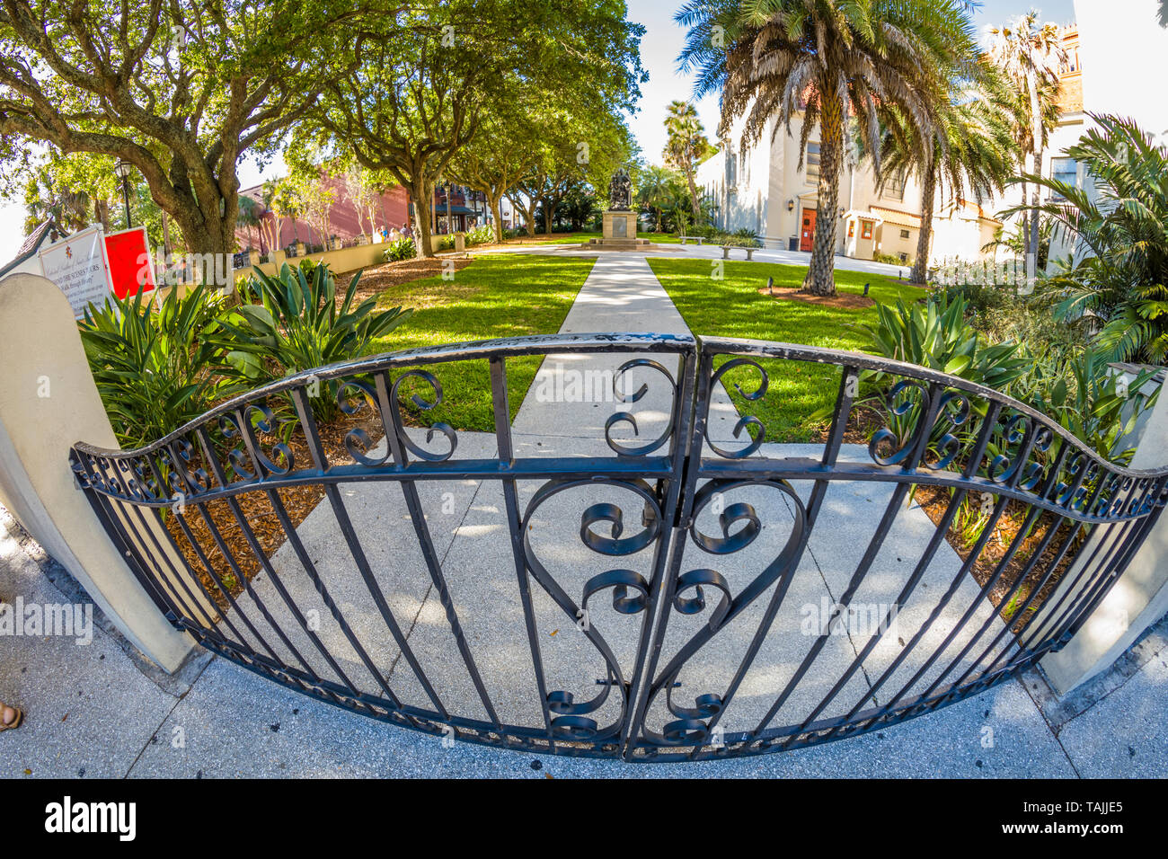 Garden on historic St George Street in downtown St Augustine Florida Americas oldest city Stock Photo