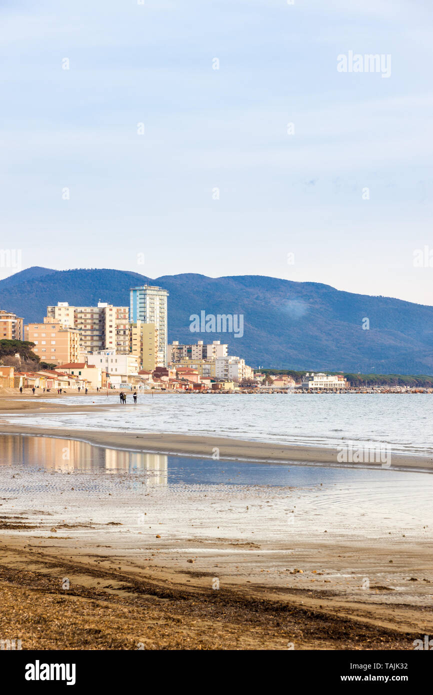 Follonica (GR), Tuscany, Italy. The town seen from the shore in a clear winter day Stock Photo