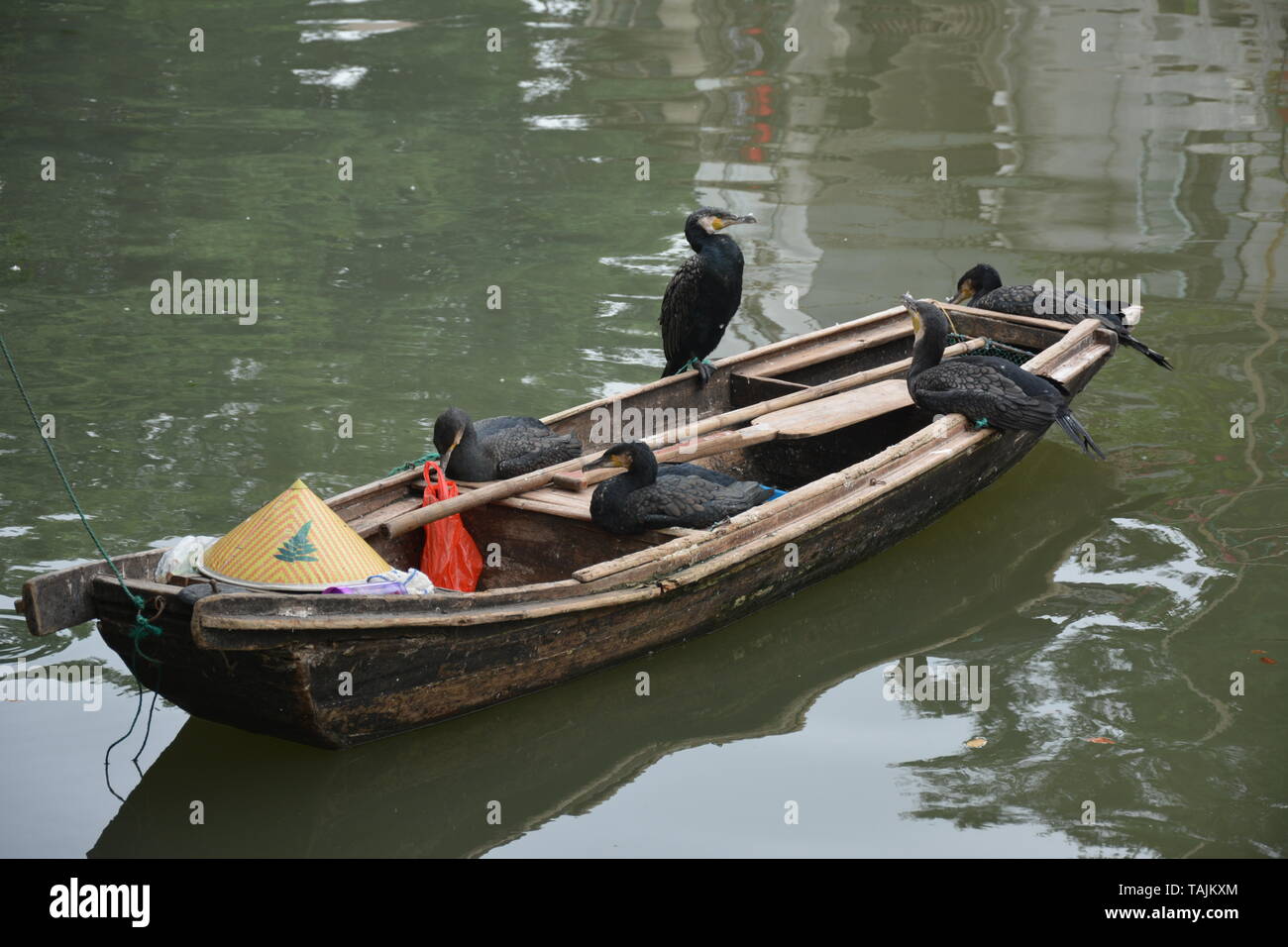 closeup of a boat on the canals in Fengjing near Shanghai Stock Photo