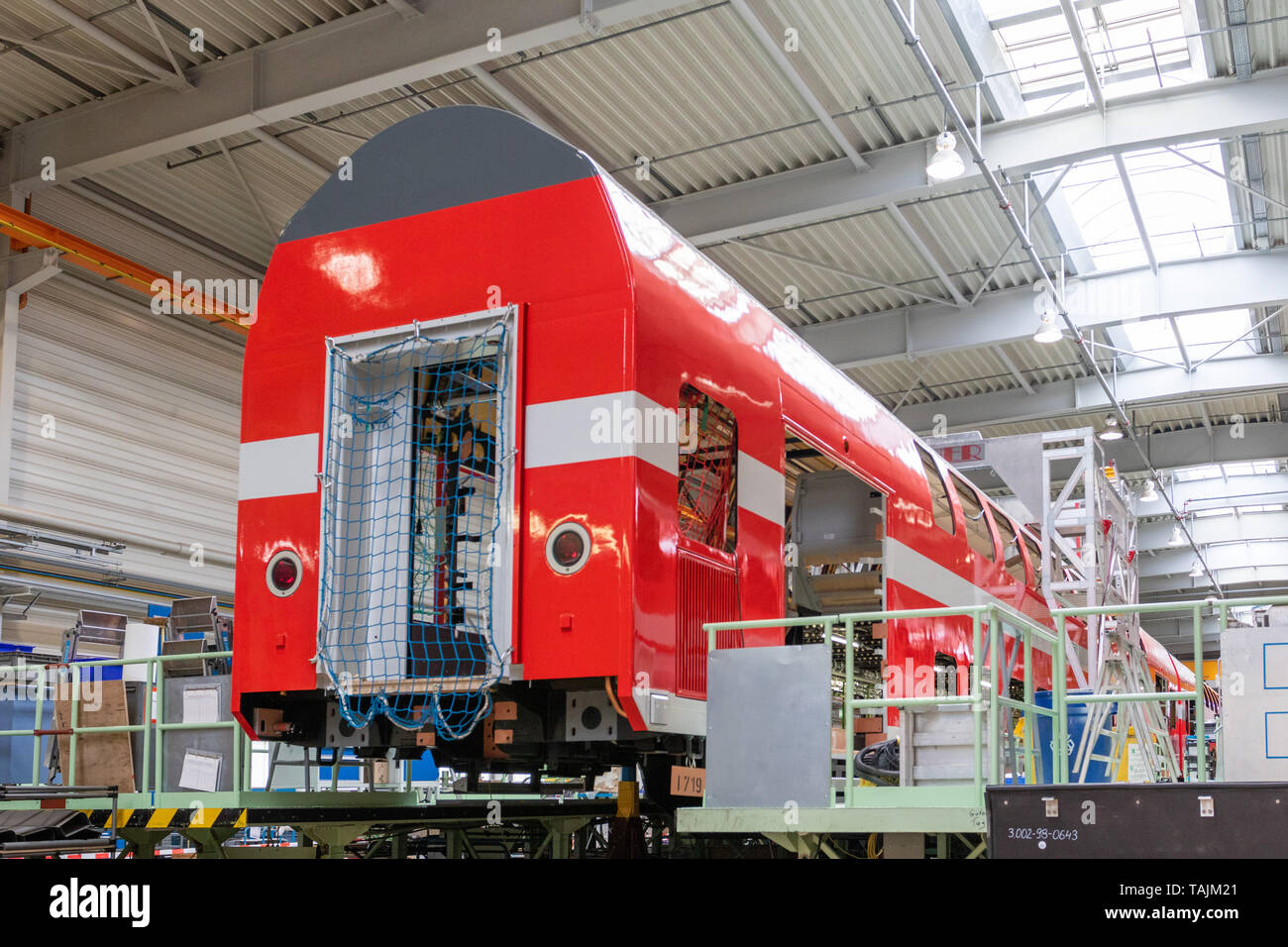 Görlitz, Germany, May 25, 2019 - Double-decker cars for the railroad in Israel are currently being built at the Bombardier plant in Görlitz. Stock Photo