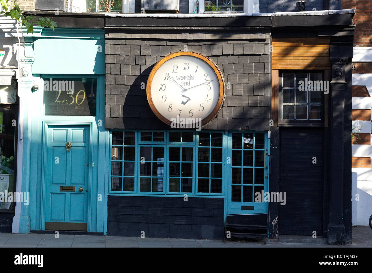 World’s End is a tiny crooked looking shop on the Kings Road, Chelsea, London. Stock Photo