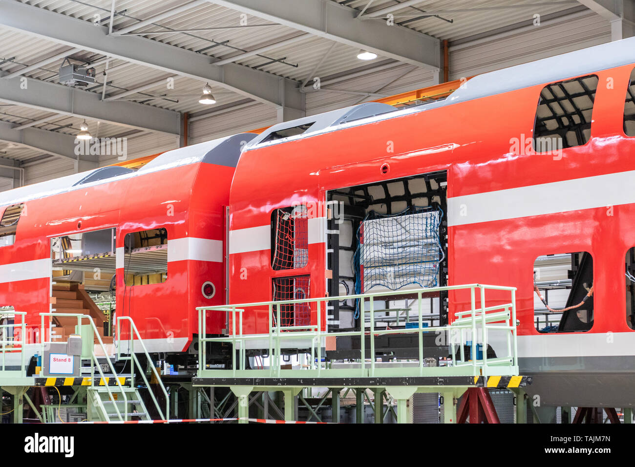 Görlitz, Germany, May 25, 2019 - Double-decker cars for the railroad in Israel are currently being built at the Bombardier plant in Görlitz. Stock Photo