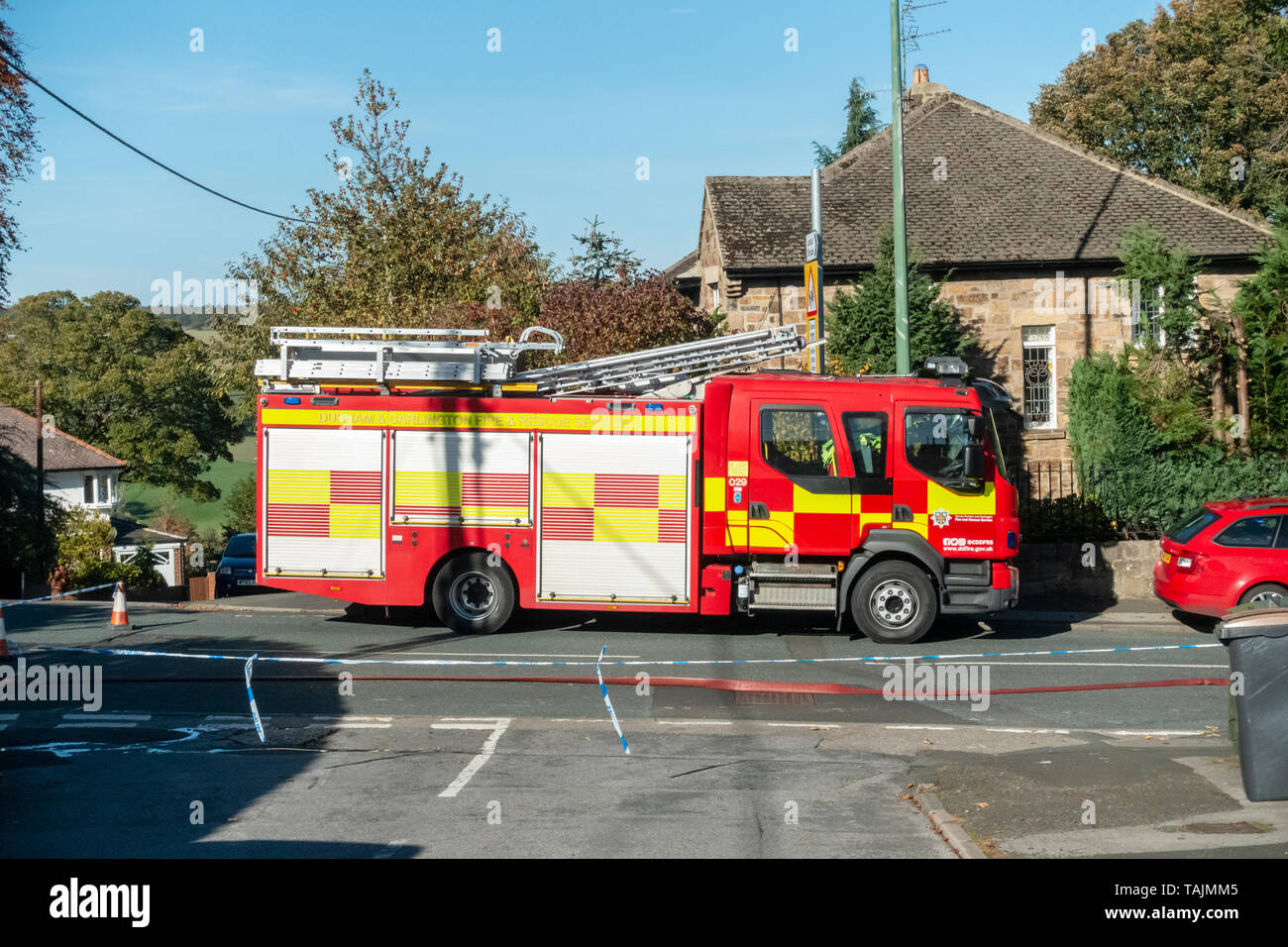 County Durham and Darlington Fire and Rescue Service fire engine at the