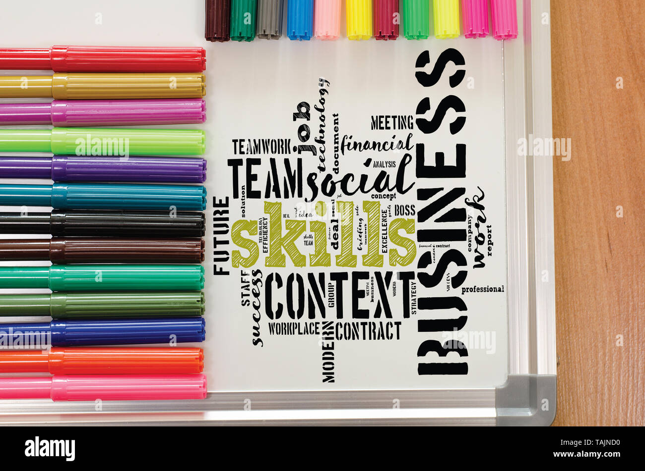 Skills word cloud collage over white board background Stock Photo