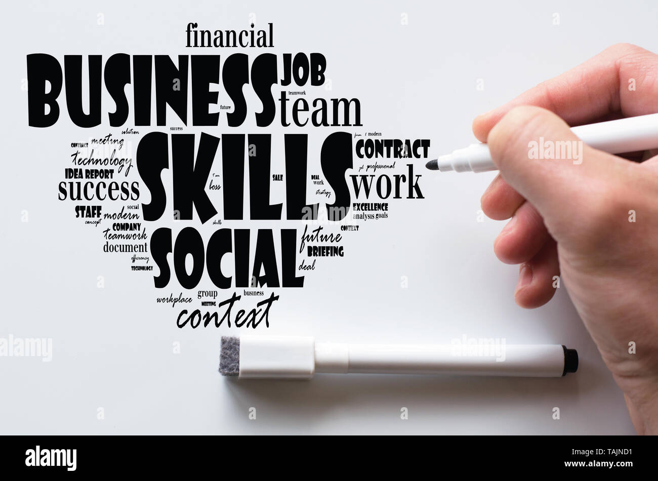 Skills word cloud collage over white board background Stock Photo