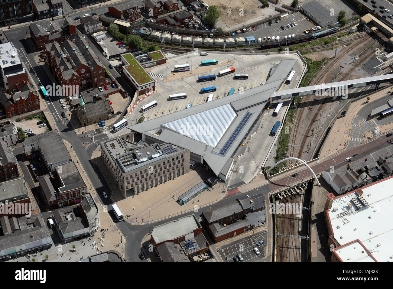 aerial views of Bolton Interchange, Bus & Coach Station, Lancashire, UK