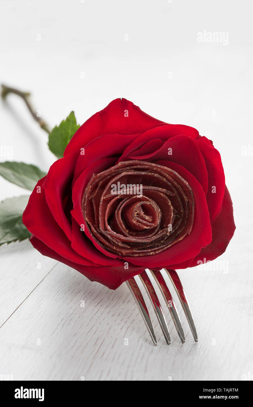 Rose aperitif with bresaola on a light background Stock Photo