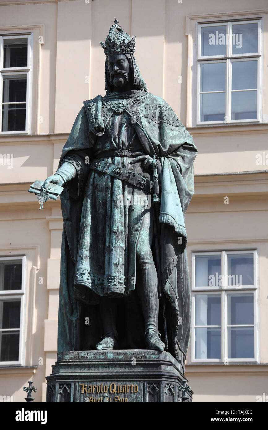 Neo-gothic statue of Charles lV in Prague Stock Photo