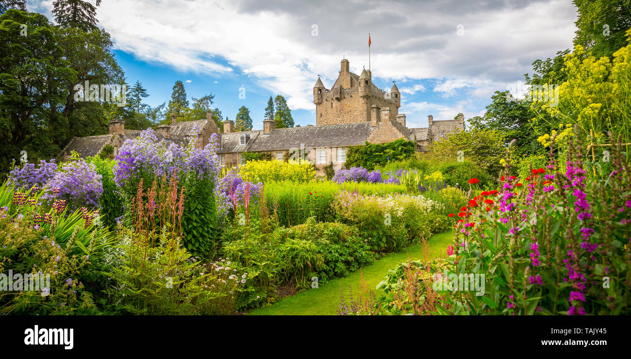 Romantic Cawdor Castle with gardens in Scotland Stock Photo