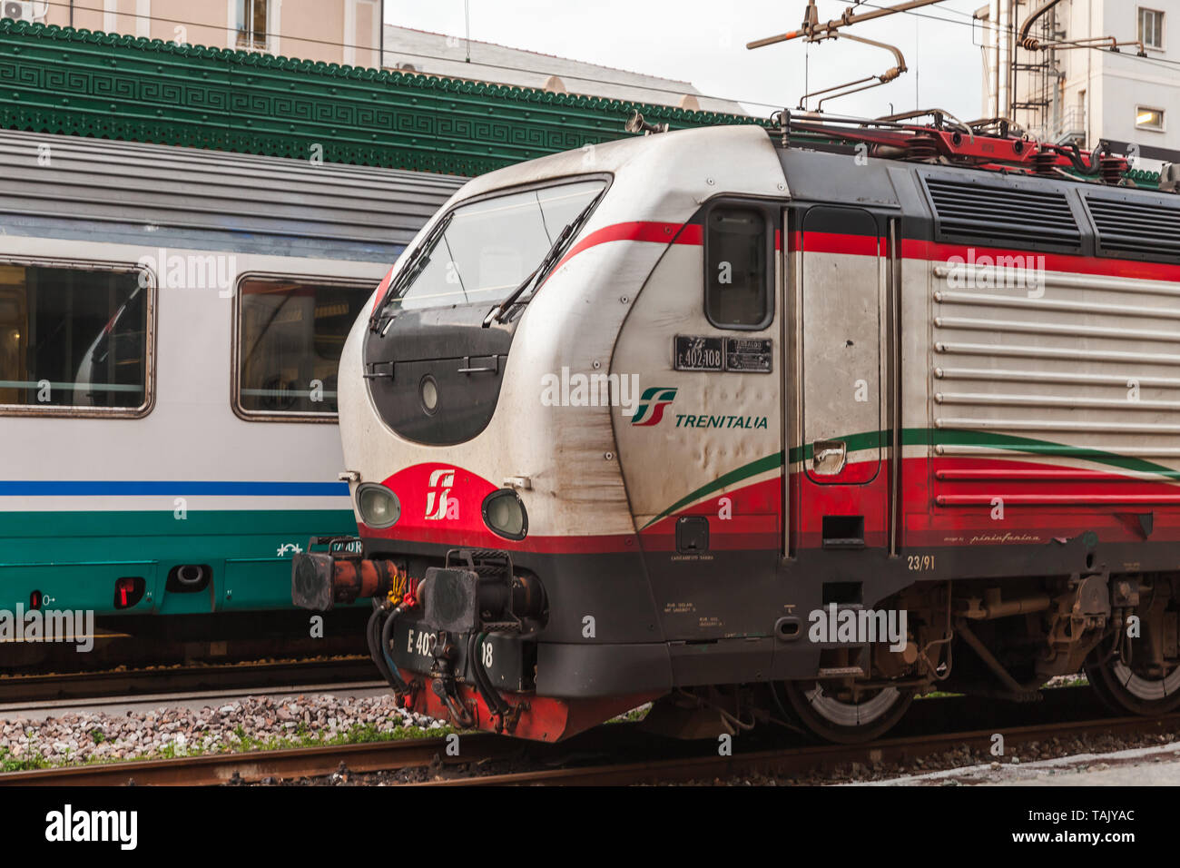 Genova, Italy - January 19, 2018: Locomotive operated by Trenitalia which is the primary train operator in Italy Stock Photo