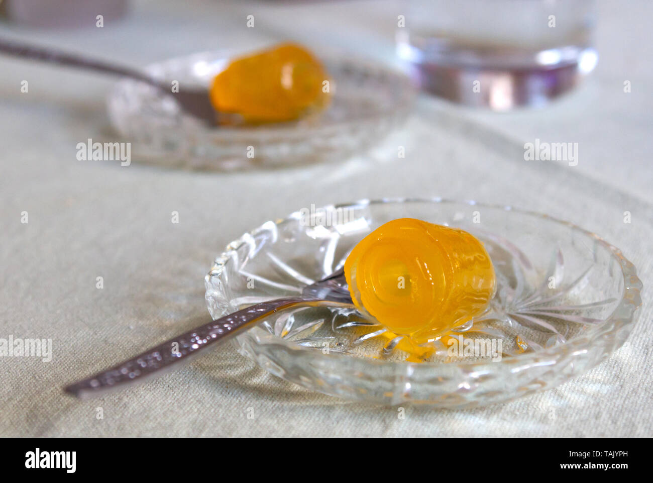 Spoon sweet quince, a traditional treat in Greece, often served as a