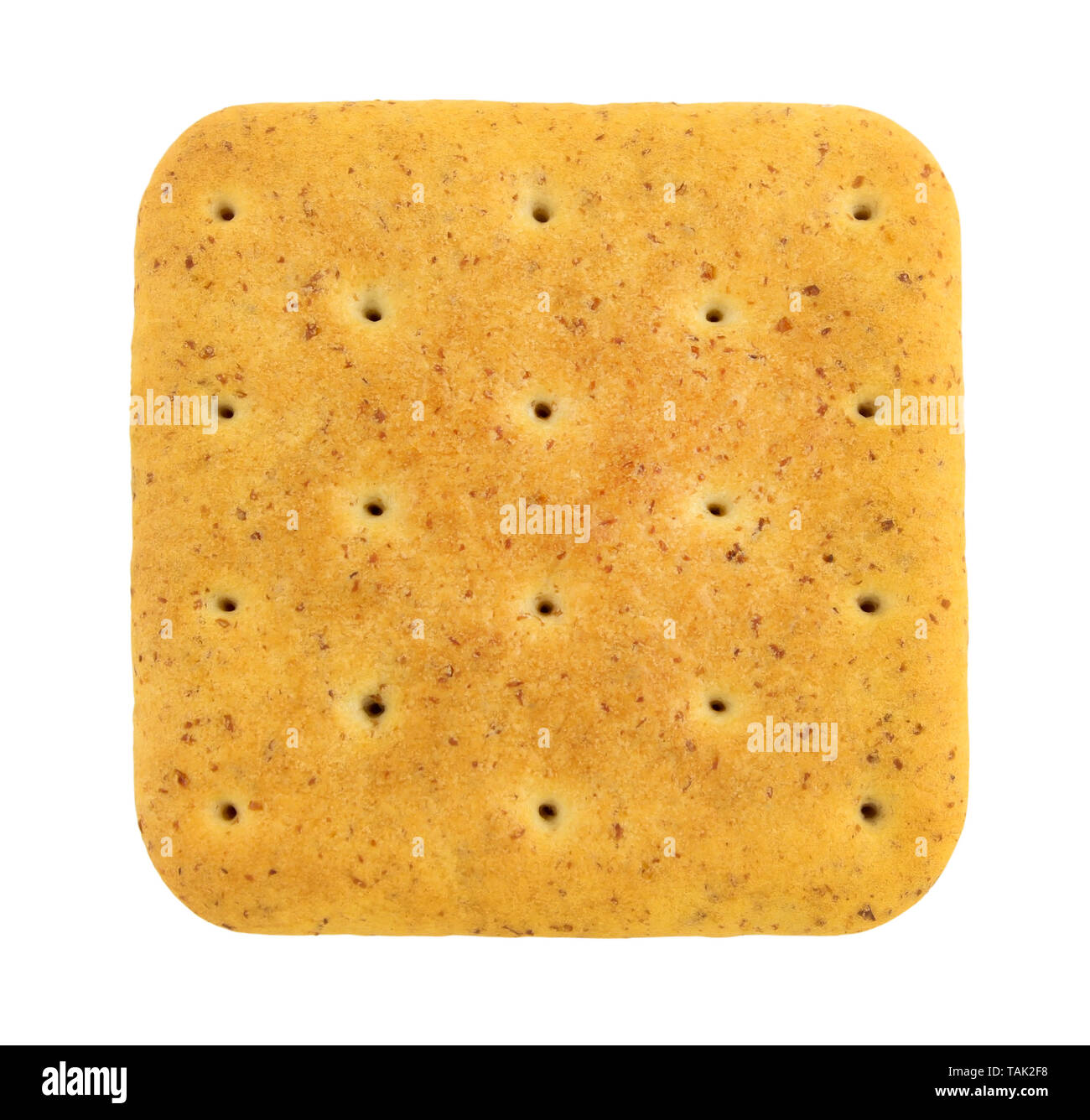 Square cracker with bran close-up isolated on white Stock Photo