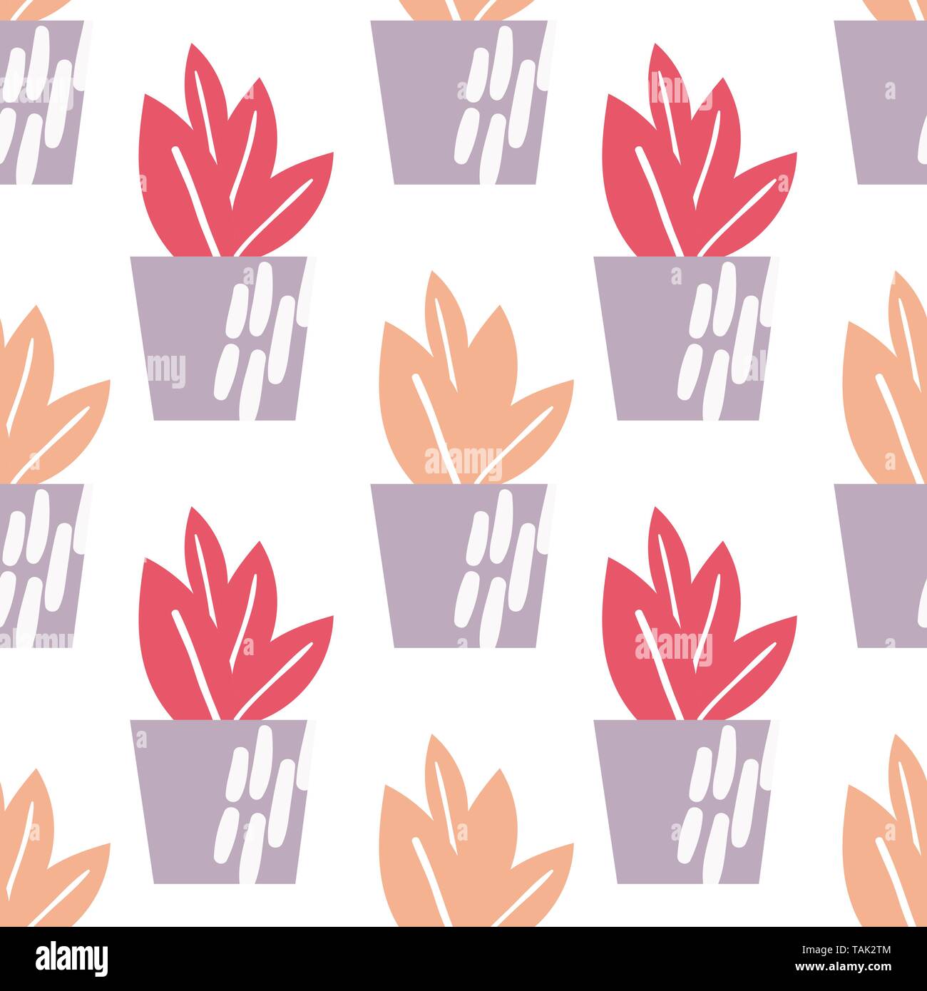 Hand drawn houseplants seamless pattern background. Flower pots and planters. Vector illustration. Perfect for textile, fabric, wrapping paper design Stock Vector