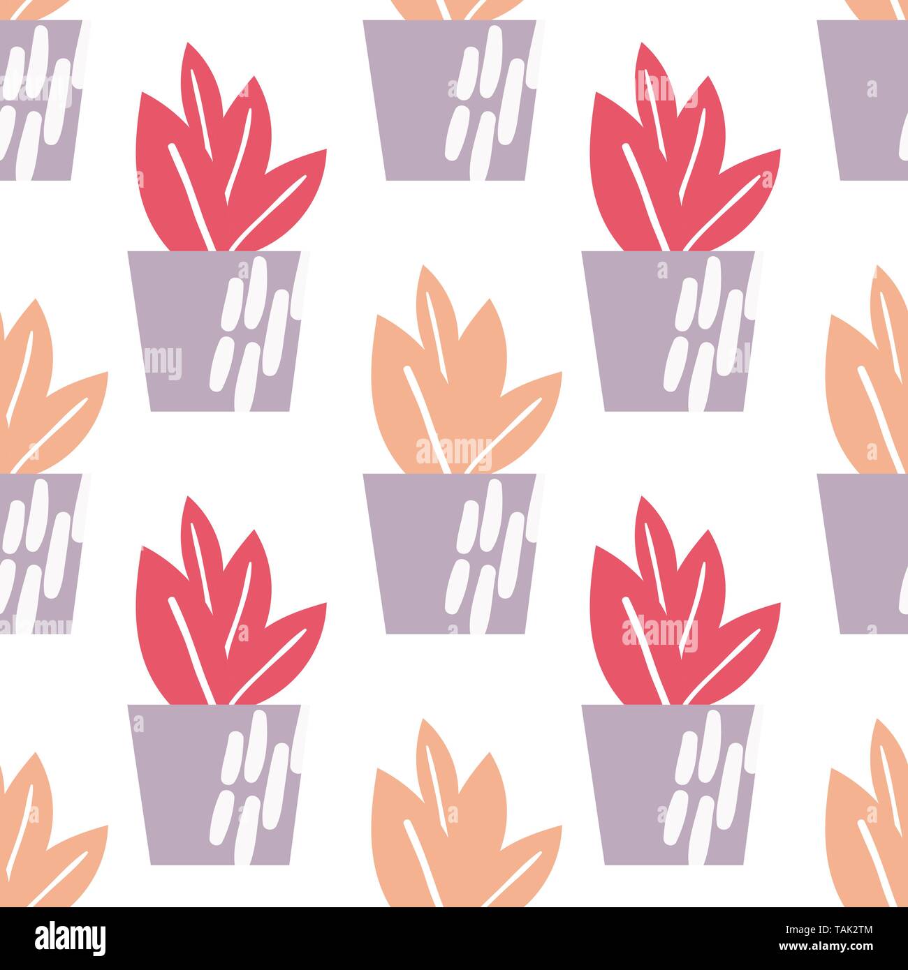 Hand drawn houseplants seamless pattern background. Flower pots and ...